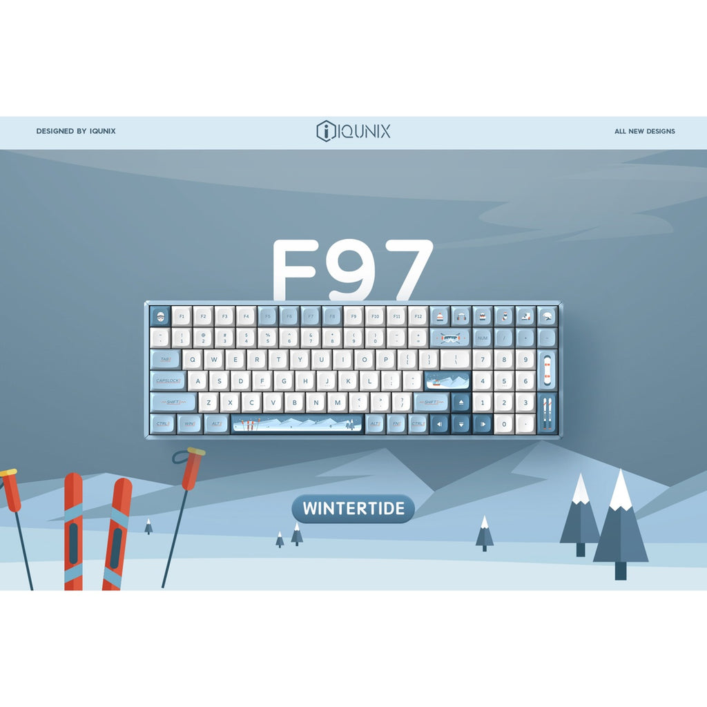 Iqunix f97 wintertide wireless mechanical keyboard (lichtblauw, us lay-out (qwerty), cherry mx silent red, 96%, rgb leds, hot-swappable, pbt, 2.4ghz | bluetooth 5.1 | usb-c)