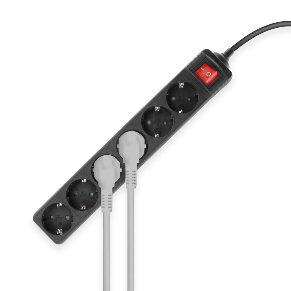 Act connectivity stekkerdoos met lichtgevende schakelaar, 6 sockets, 3 m, zwart stekkerdoos (zwart)