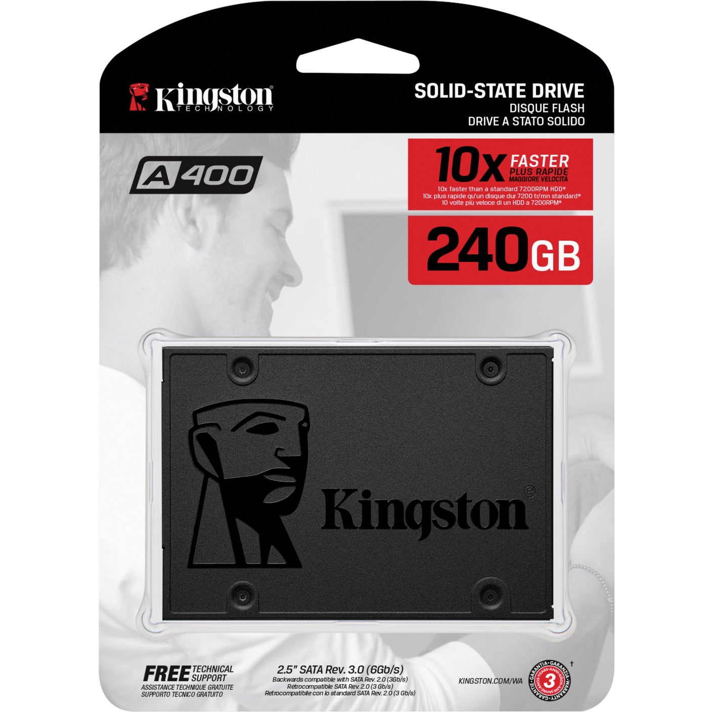 Kingston sa400s37 240g a400 ssd, 2.5inch, 240 gb, sata3, 500mb s, 350mb s, 0.279w, black