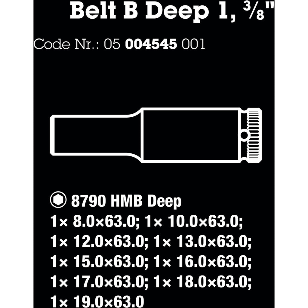 Wera belt b deep 1 doppen set, met 3 8 -aandrijving, 9‑delig dopsleutel (zwart)