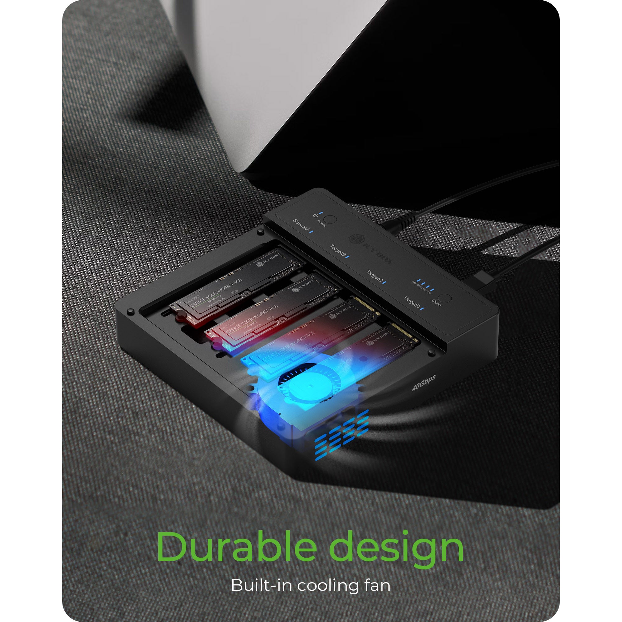 Icy box ib-4013mcl-c4 4-bays usb4® duplicator (1:3 klonen) dockingstation (zwart)