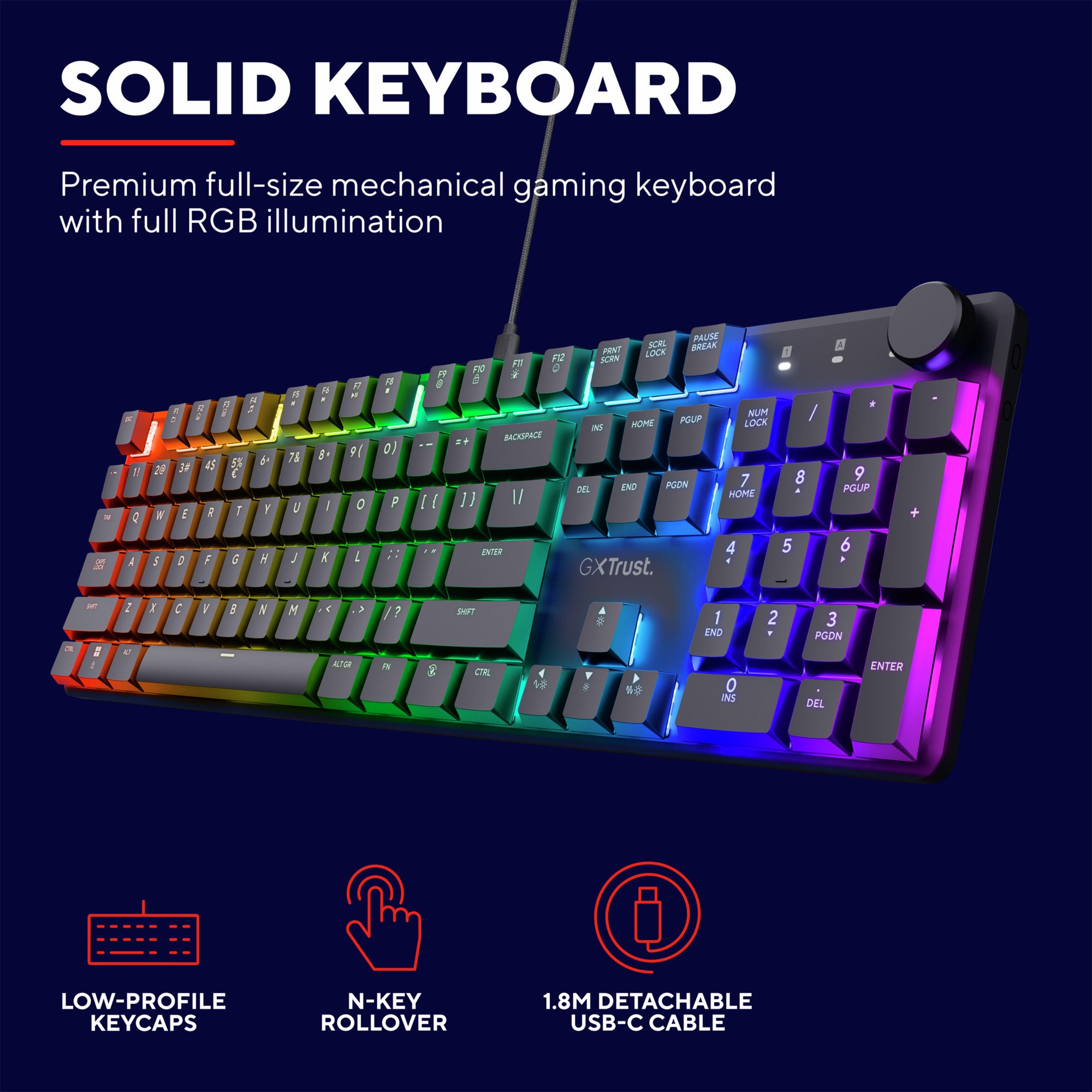 Trust gxt 866 torix hoogwaardig mechanisch gaming-toetsenbord, gaming toetsenbord (zwart, us lay-out, huano red, rgb)