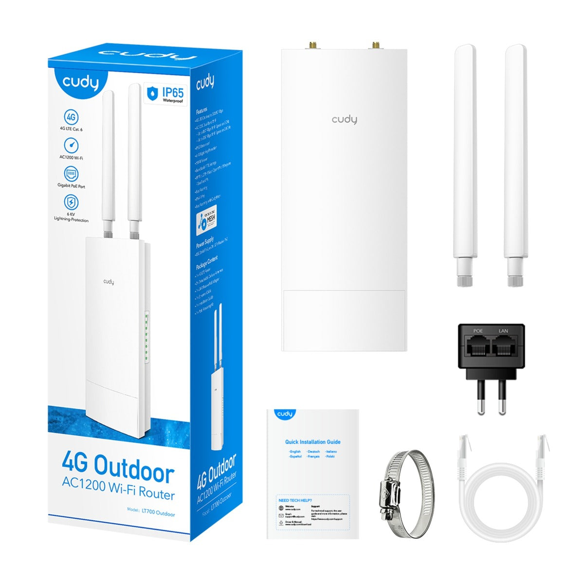 Cudy outdoor 4g lte cat 6 ac1200 wi-fi gigabit router (wit, poe, mesh, app)
