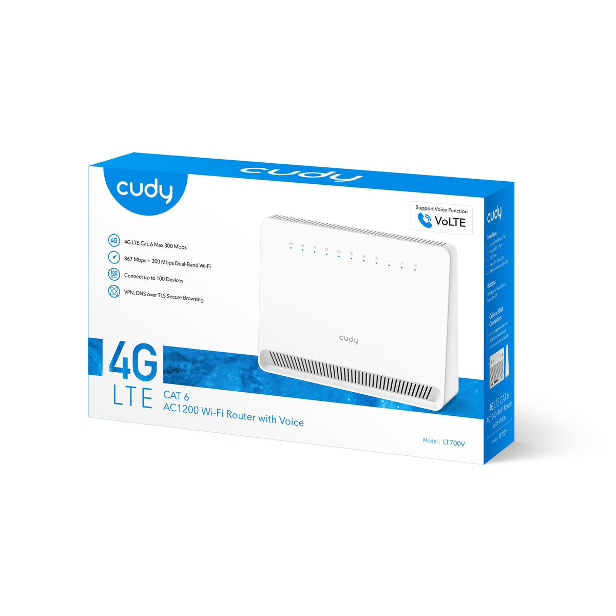 Cudy ac1200 wi-fi 4g lte-cat6 gigabit router lt700v mesh router (wit, mesh, app, nano simslot)