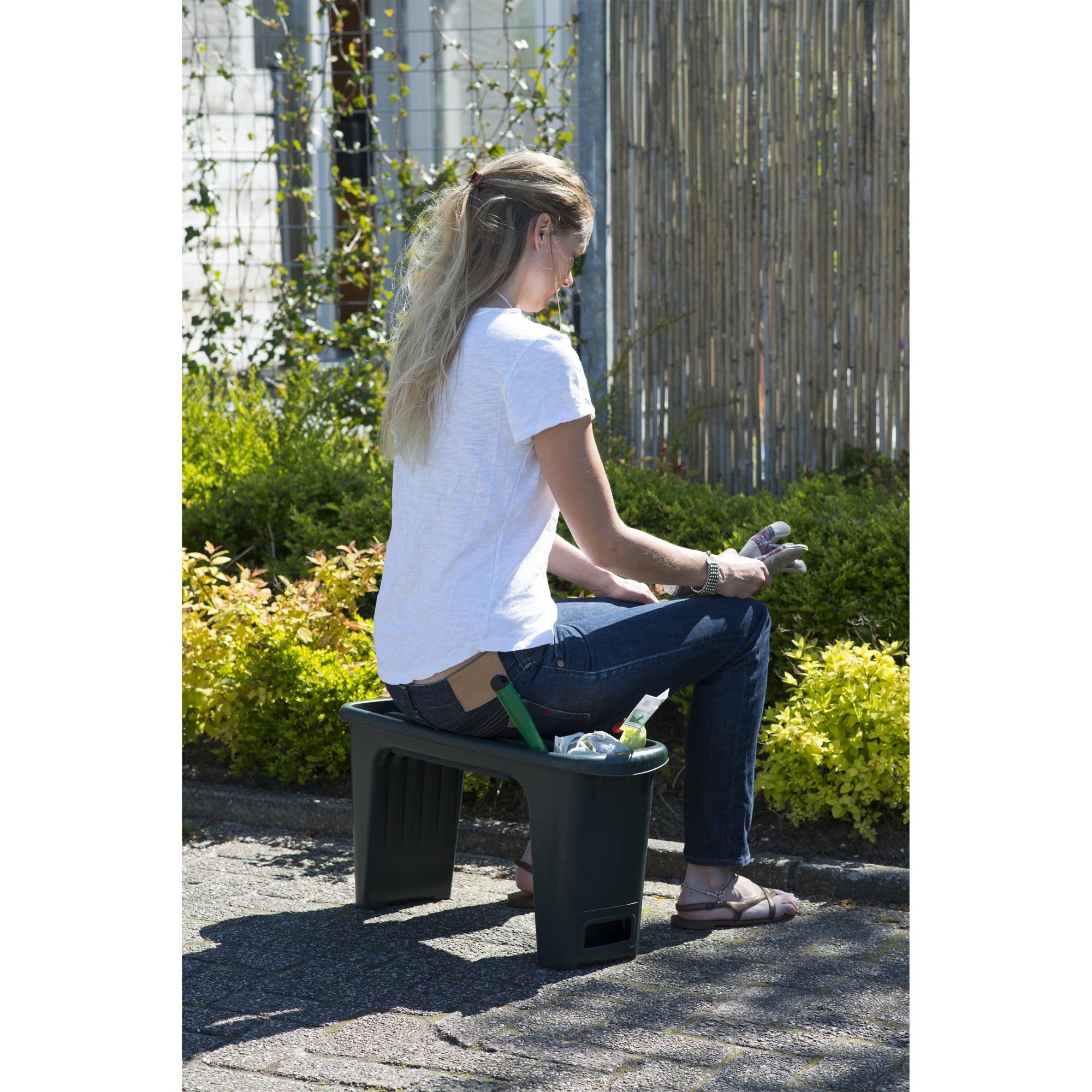 Natur-Garten-Kniebank 2-in-1 65,5 x 25 x 34 cm grün