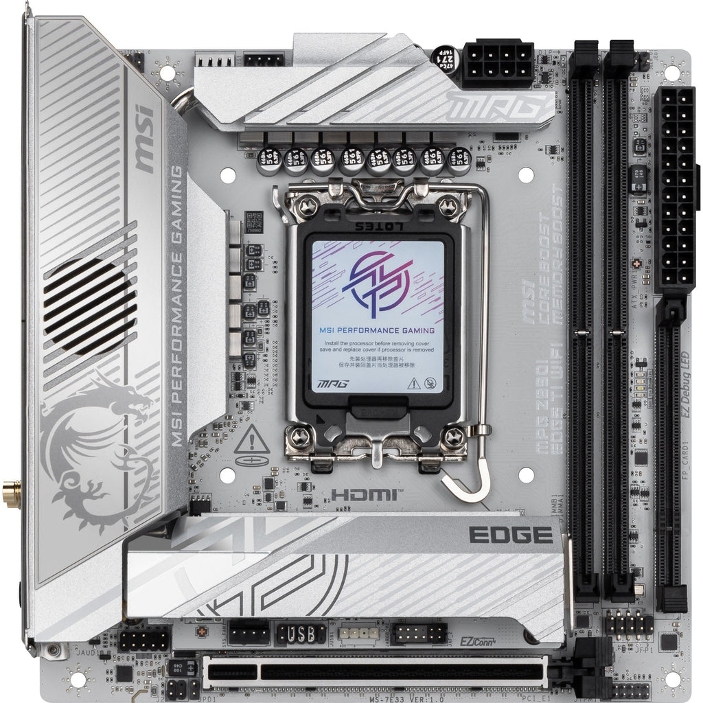 Msi mpg z890i edge ti wifi socket 1851 moederbord (wit zilver, raid, 5gb-lan, wi-fi 7, bt, sound, mini-itx)