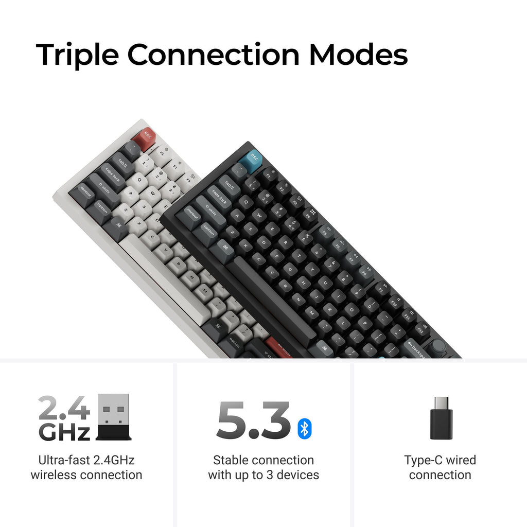 Keychron q3 ultra-m4 8k wireless custom mechanical keyboard (zwart, us lay-out (qwerty), silk pom banana, 80% (tkl), rgb, hot swap, 8k, 2.4 ghz | bluetooth 5.2 | usb-c)