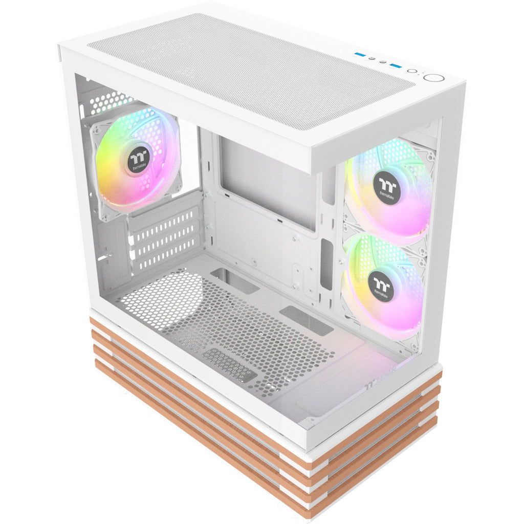Thermaltake view 170 ws argb mini tower behuizing (wit houtkleur | 2x usb-a | rgb | tempered glass)