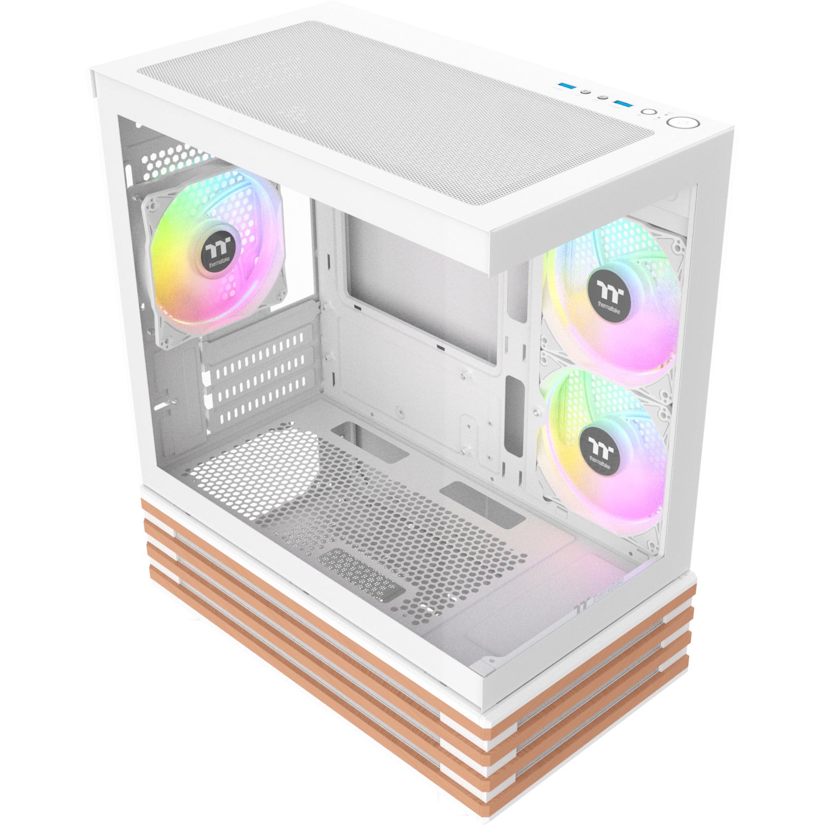 Thermaltake view 170 ws argb mini tower behuizing (wit houtkleur | 2x usb-a | rgb | tempered glass)