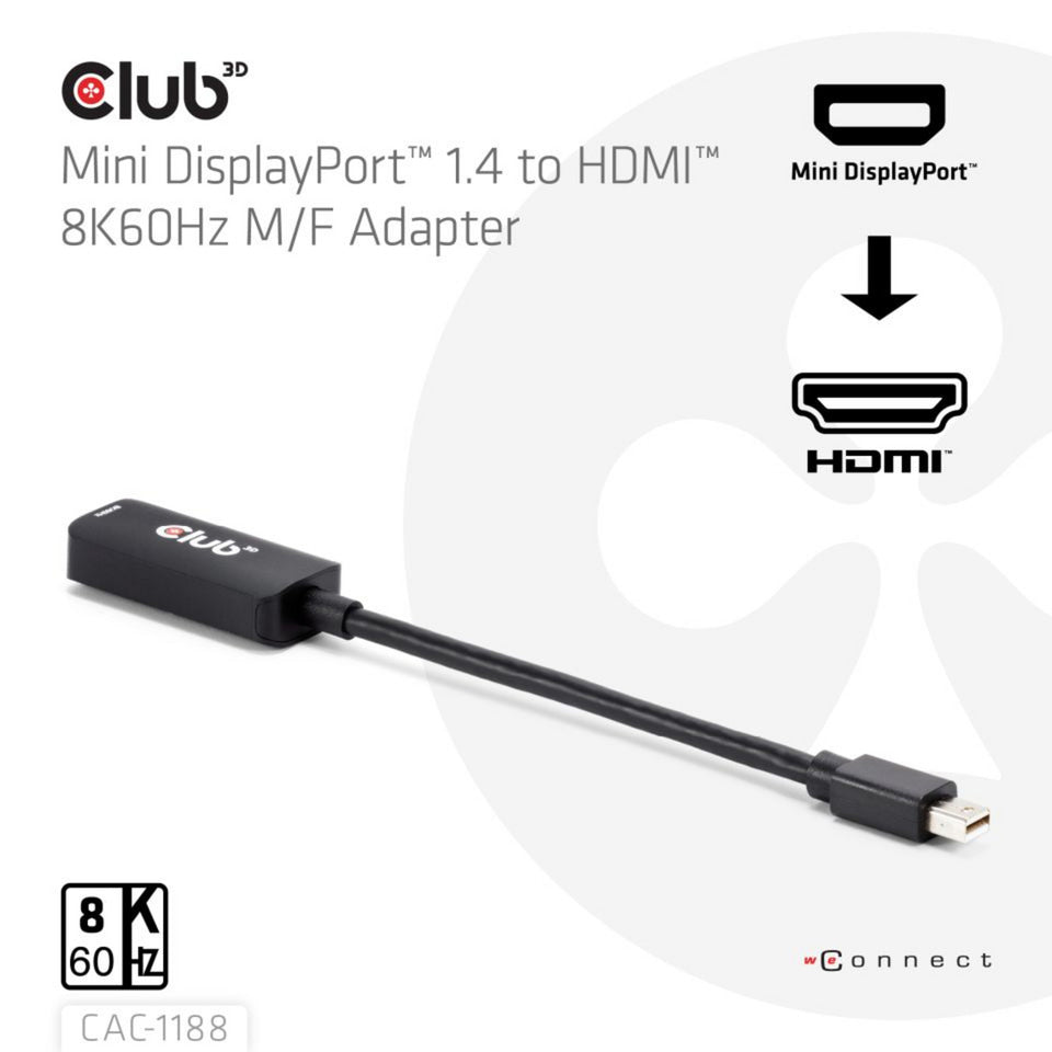 Club 3d mini displayport 1.4 naar hdmi 8k60hz m f adapter (zwart)