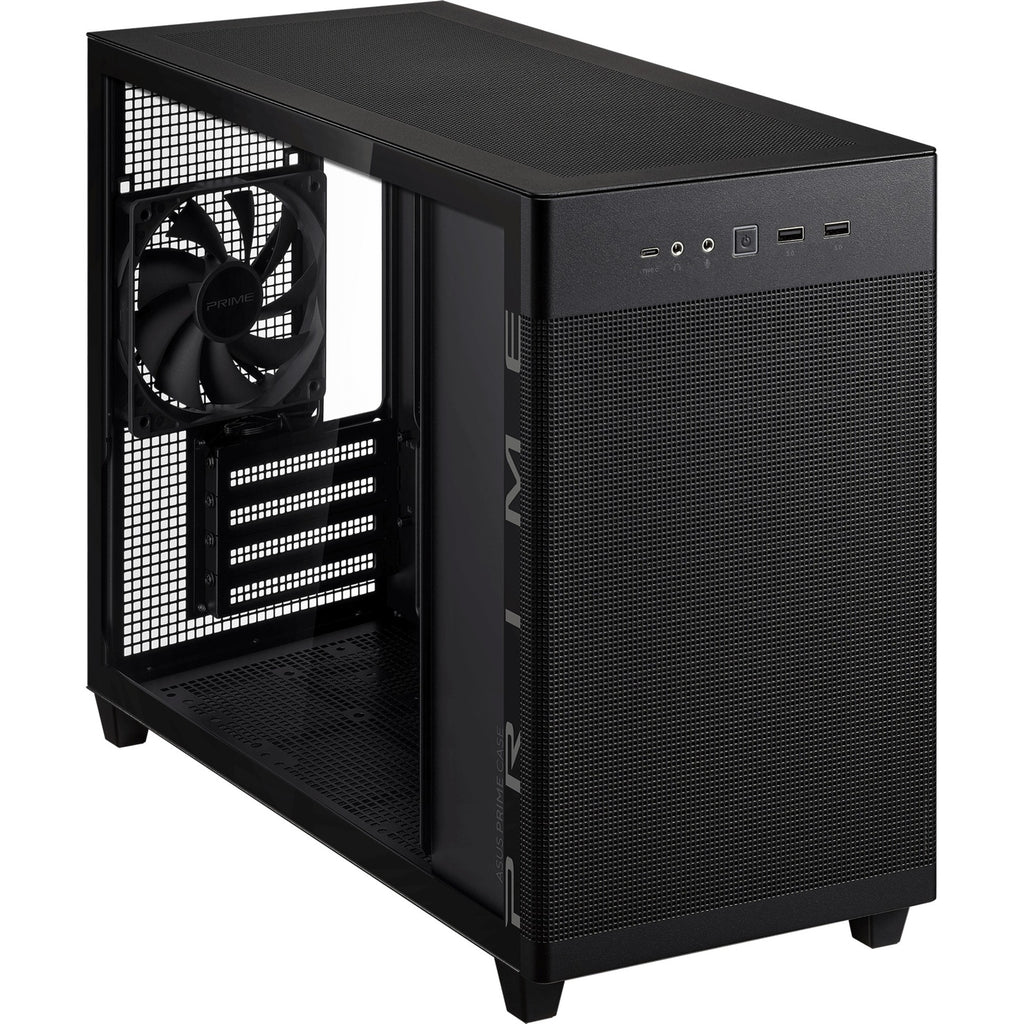 Asus prime ap201 mini tower behuizing (zwart | 2x usb-a | 1x usb-c | tempered glass)