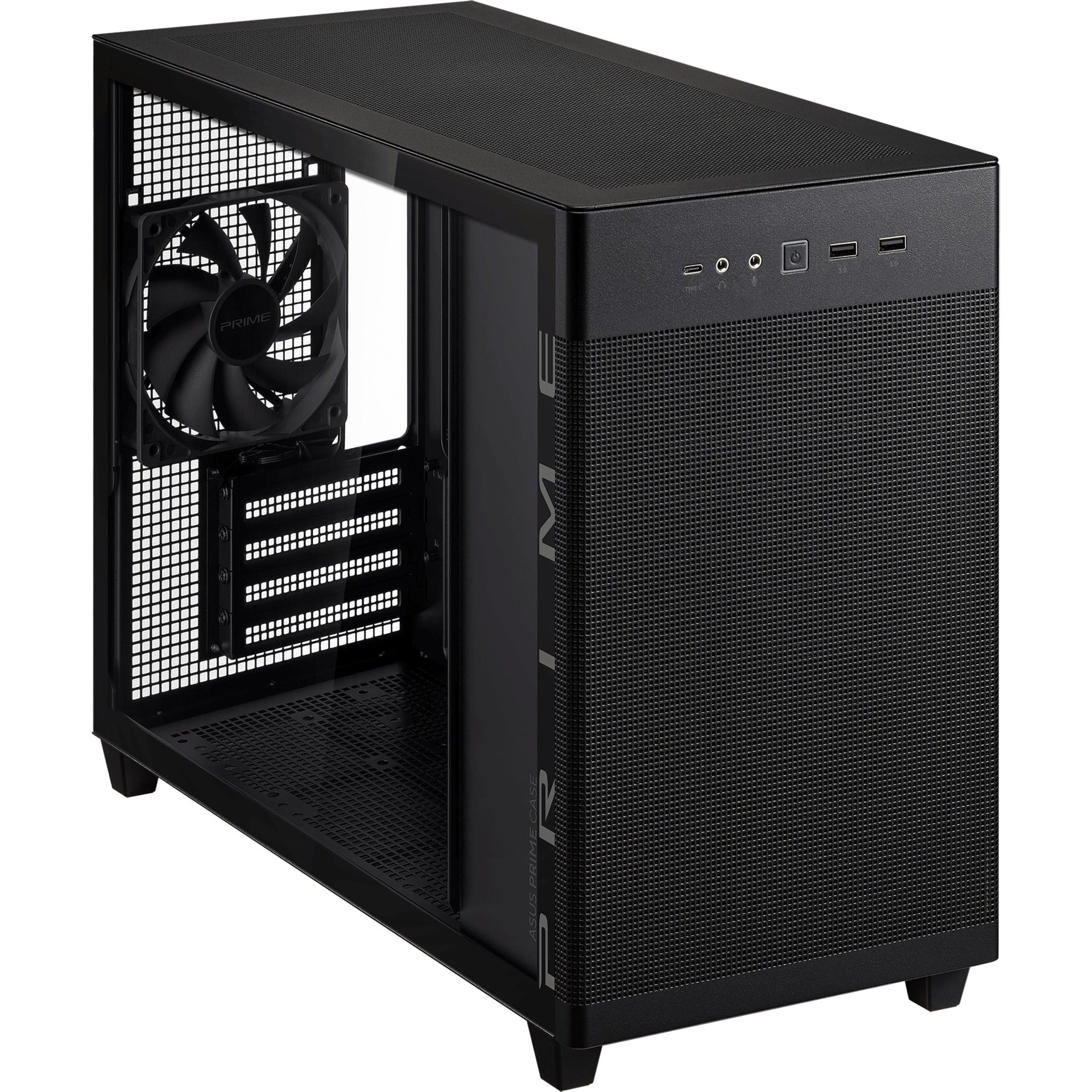 Asus prime ap201 mini tower behuizing (zwart | 2x usb-a | 1x usb-c | tempered glass)