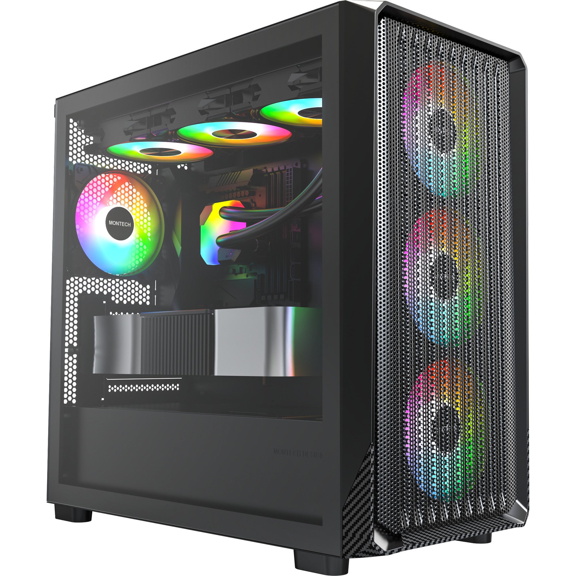 Montech x5m midi tower behuizing (zwart | 2x usb-a | 1x usb-c | rgb | tempered glass)