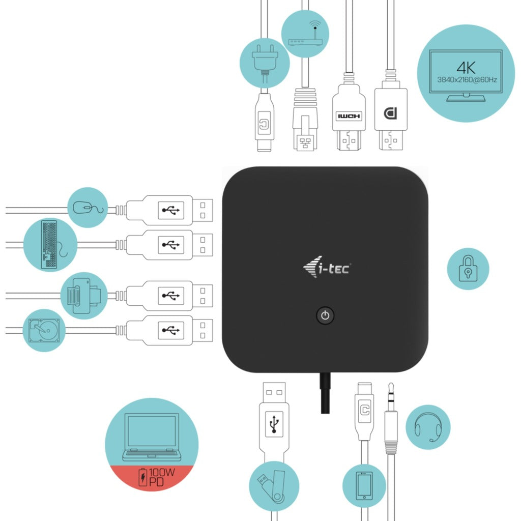I-tec usb-c hdmi dp docking station with power delivery 100 w (zwart)