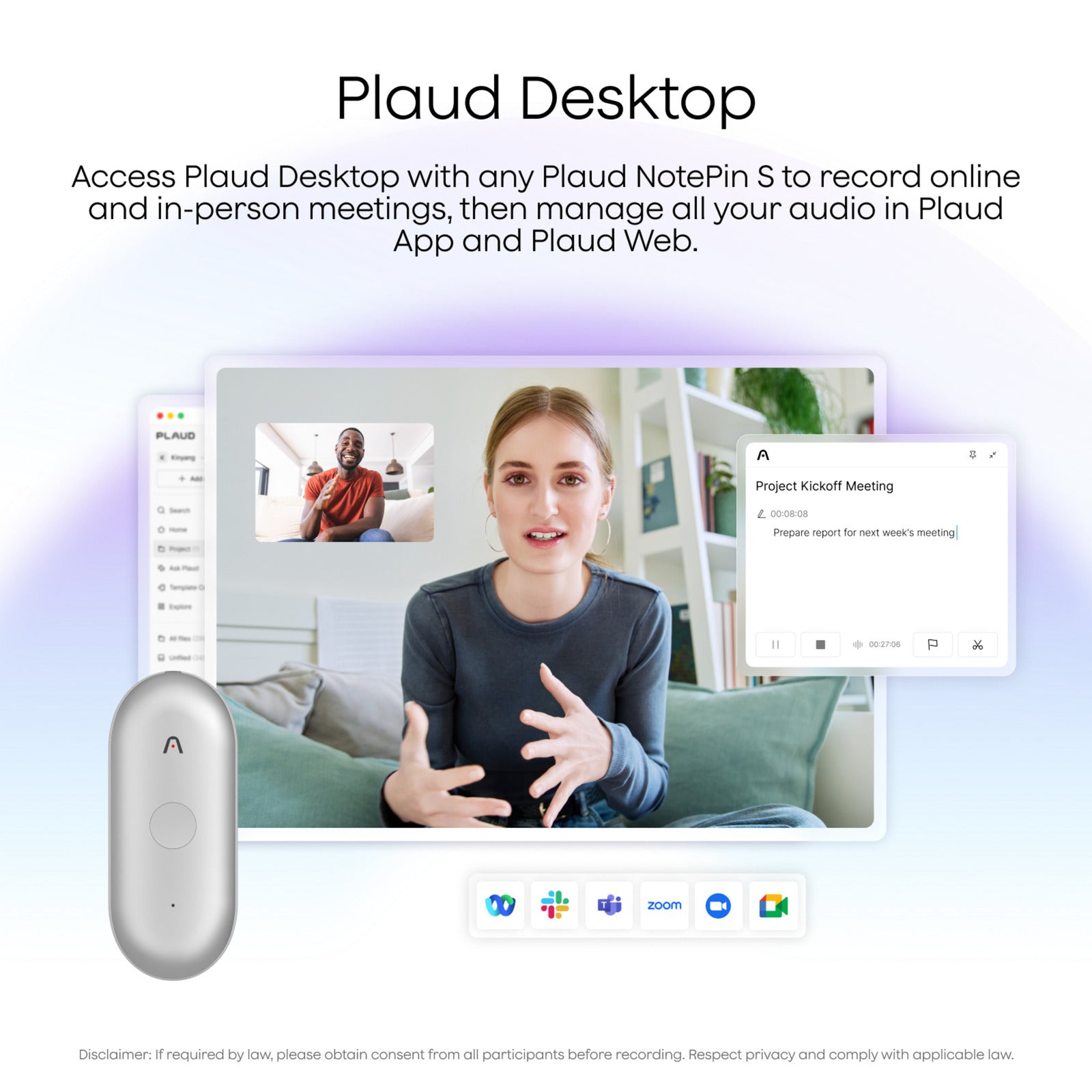 Plaud notepin s dicteerapparaat (zilver, 64 gb, bluetooth 5.2 ble (bluetooth low energy) wi-fi)