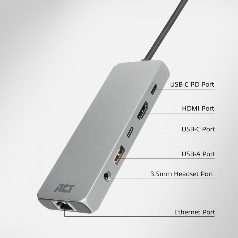 Act connectivity usb-c 4k 8k 60hz dockingstation (grijs)