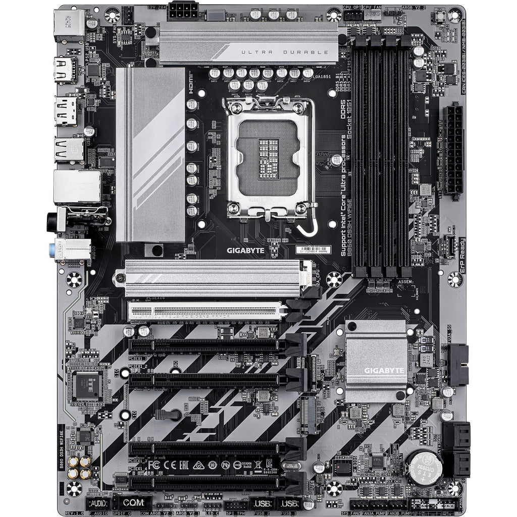 Gigabyte b860 ds3h wifi6e socket 1851 moederbord (zilver zwart, raid, 2.5gb-lan, wi-fi 6e, bt, sound, atx)