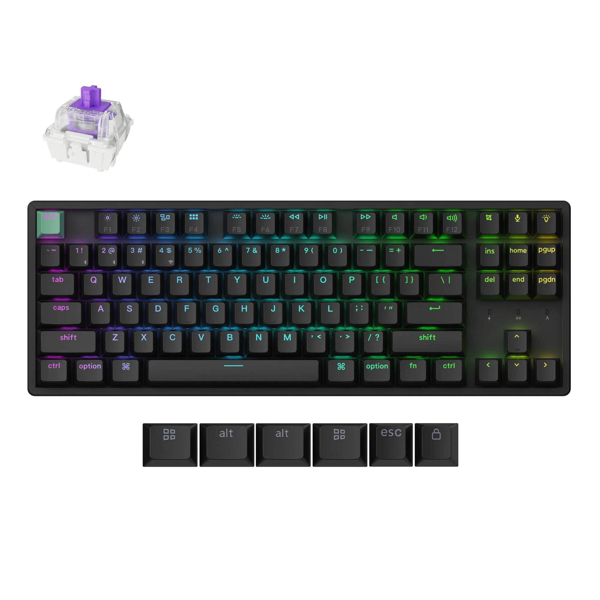 Keychron k8 he-j1 rgb mechanisch toetsenbord (zwart, us lay-out (qwerty), gateron double-rail magnetic nebula, 80% (tkl) , rgb leds, cherry double-shot pbt, hot swap, usb-c | 2.4 ghz | bluetooth 5.1)
