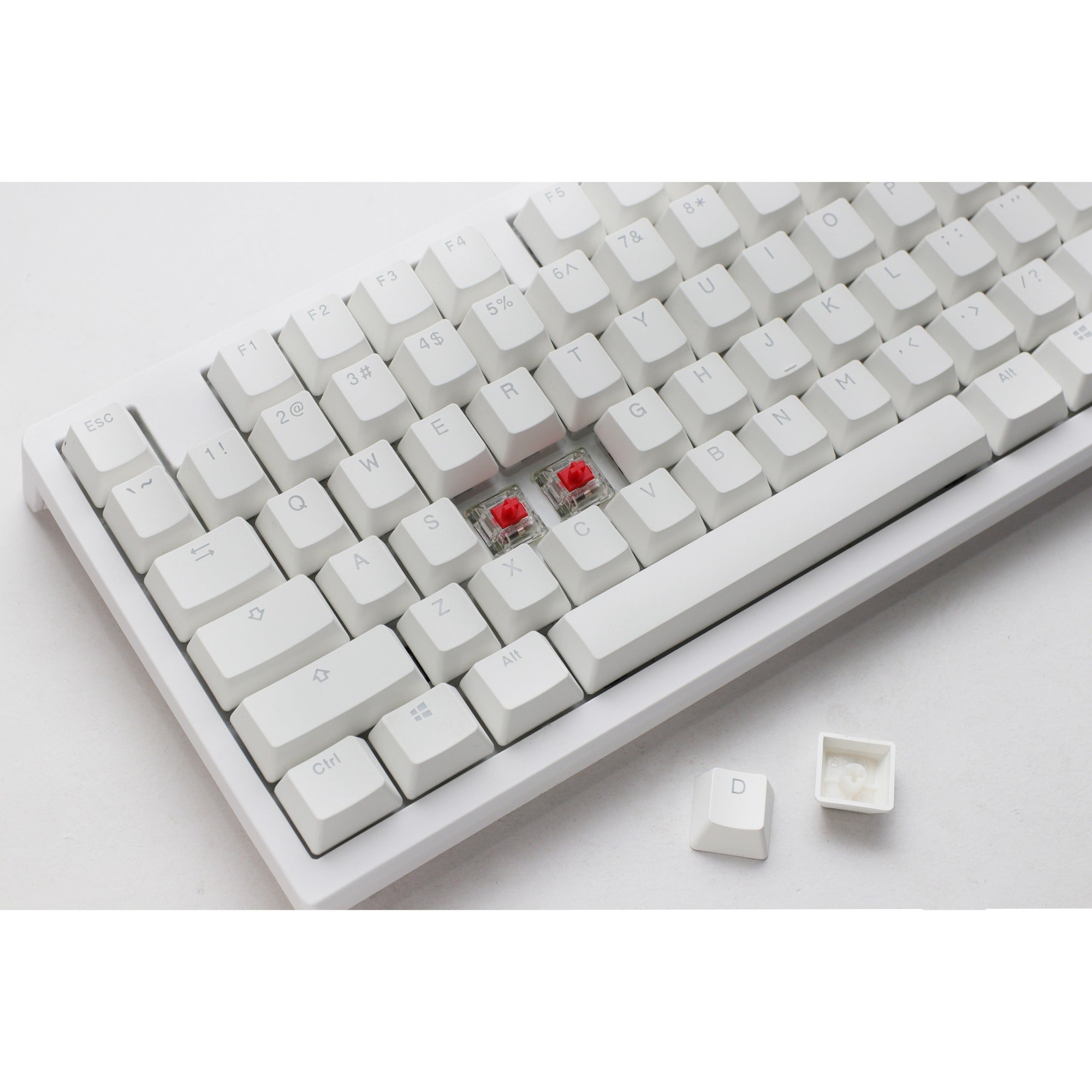Ducky zero 6108 pure white, gaming toetsenbord (wit, us lay-out, cherry mx2a red, rgb leds, double-shot pbt, hot swap, 2.4ghz | bluetooth | usb-c)