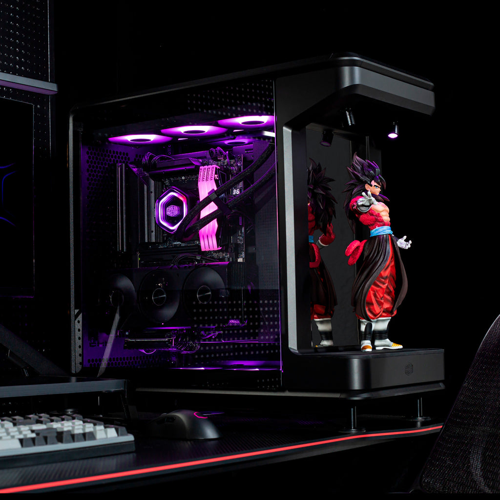 Cooler master masterframe 360 stage mirror midi tower behuizing (zwart | 2x usb-a | 1x usb-c | rgb | tempered glass)