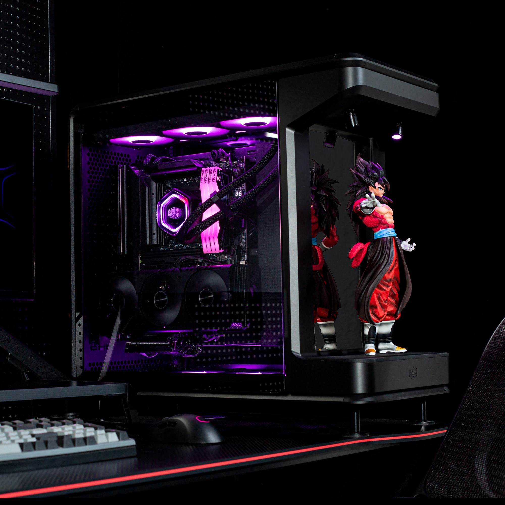 Cooler master masterframe 360 stage mirror midi tower behuizing (zwart | 2x usb-a | 1x usb-c | rgb | tempered glass)