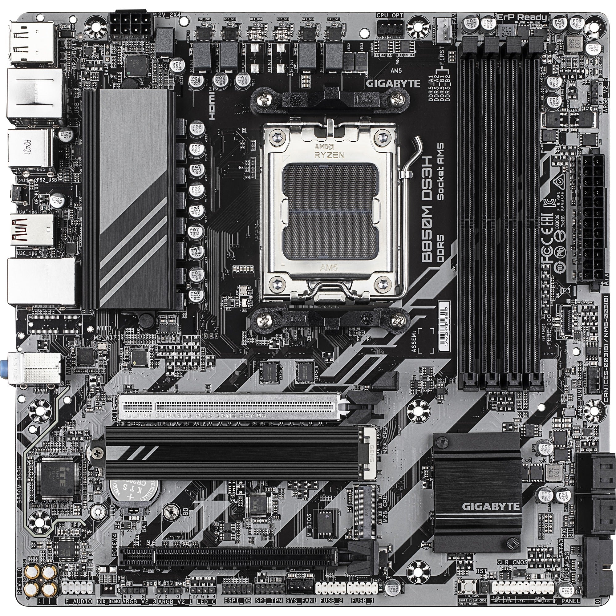 Gigabyte b850m ds3h socket am5 moederbord (raid, 2,5gb-lan, sound, µatx)