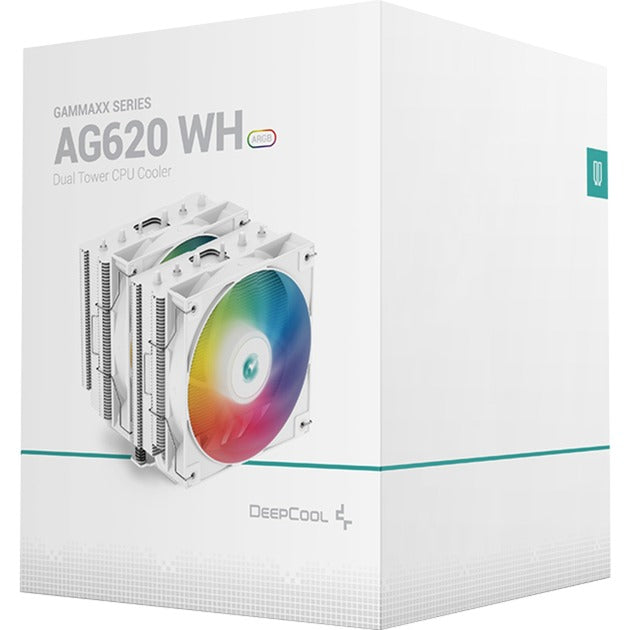 Deepcool ag620 wh argb cpu-koeler (wit, 4-pin pwm, rgb led)
