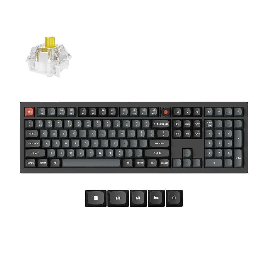 Keychron v6w-d4 8k qmk wired custom mechanical keyboard (zwart, us lay-out (qwerty), super banana, 100%, rgb leds, double-shot pbt, hot swap, 8k, knop)