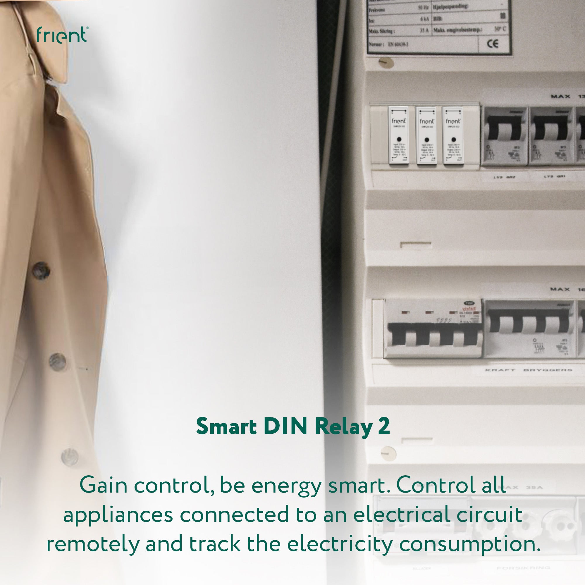 Frient smart din relay relais (lichtgrijs, zigbee)