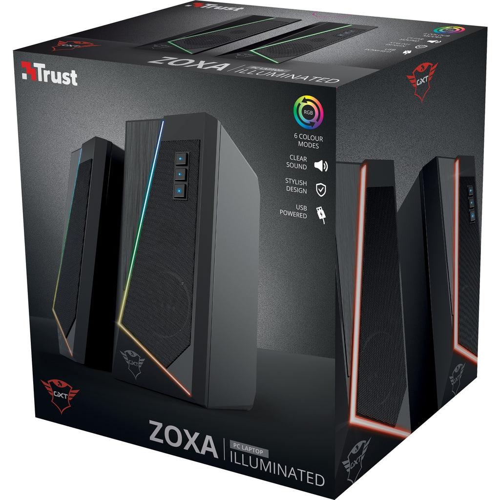Trust gxt 609 zoxa rgb-verlichte speakerset pc-luidspreker (zwart, rgb led)