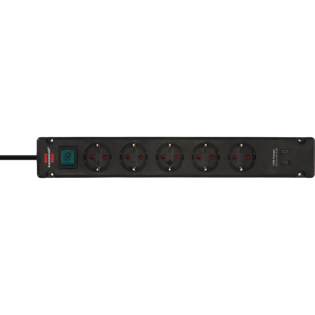 Brennenstuhl bremounta stekkerdoos 5-voudig met 2 usb c-laadcontactdozen stekkerdoos (zwart, 2x usb c)