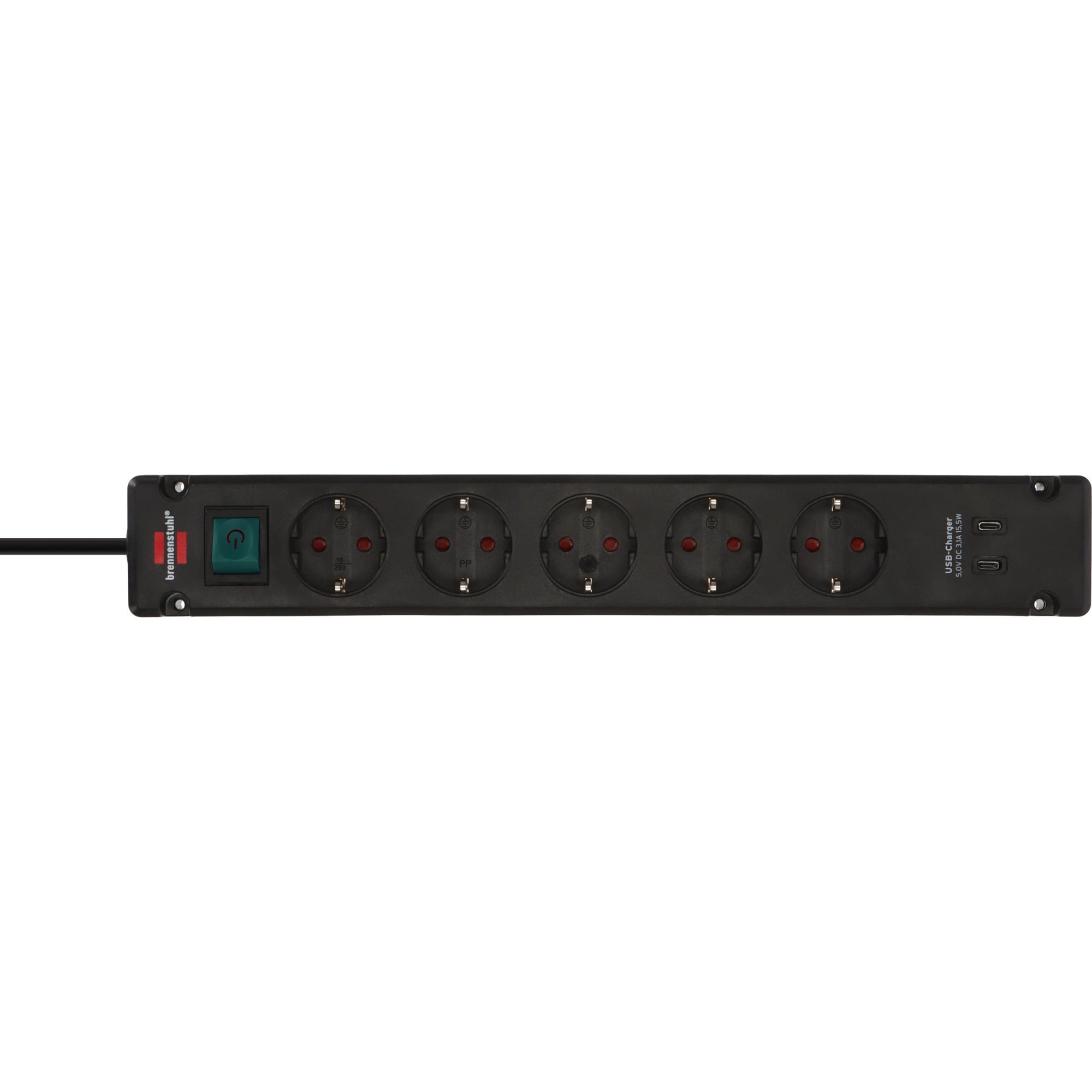 Brennenstuhl bremounta stekkerdoos 5-voudig met 2 usb c-laadcontactdozen stekkerdoos (zwart, 2x usb c)