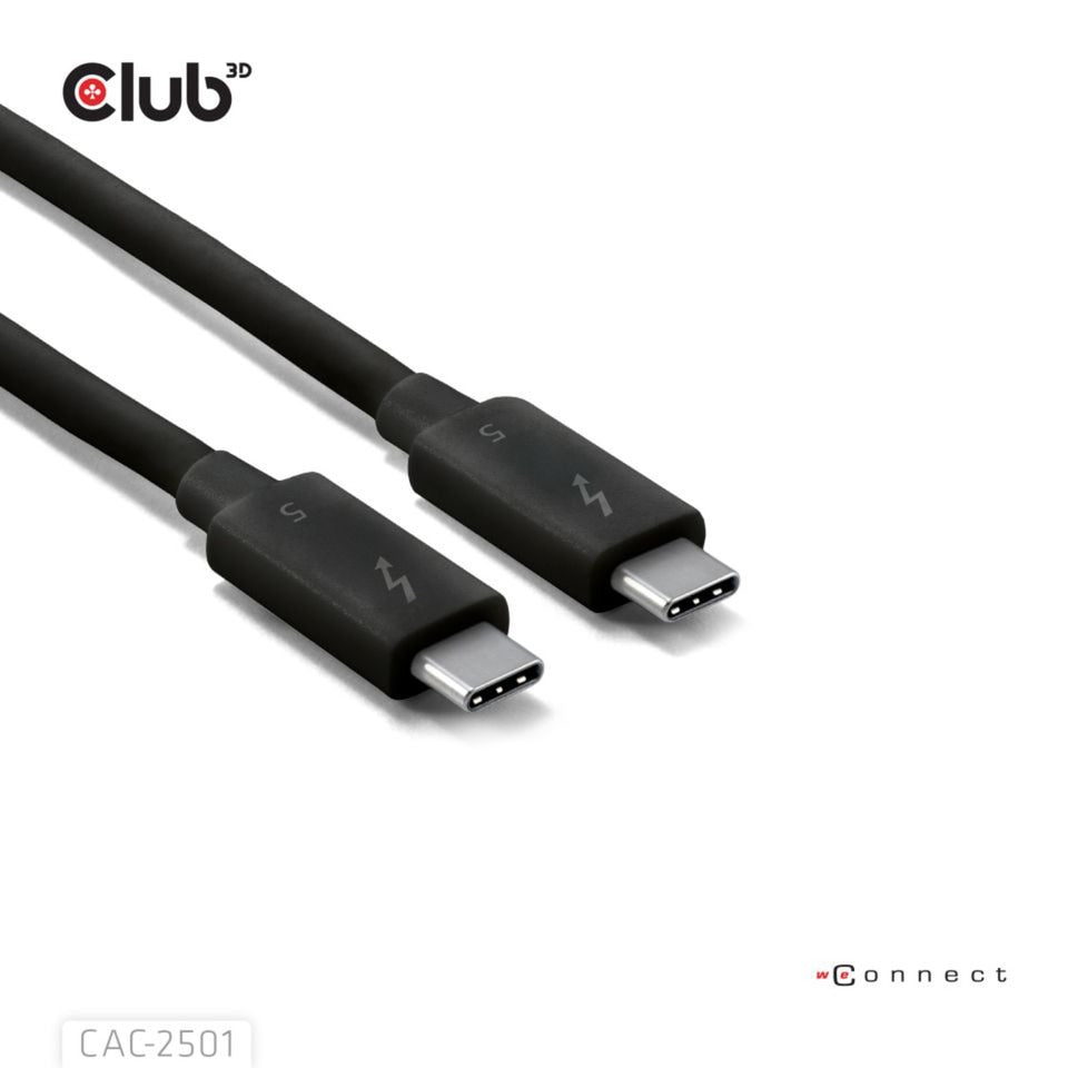 Club 3d thunderbolt 5 gecertificeerde 8k240hz kabel (zwart, data 80 120 gbps, epr 240 watt,1 meter)