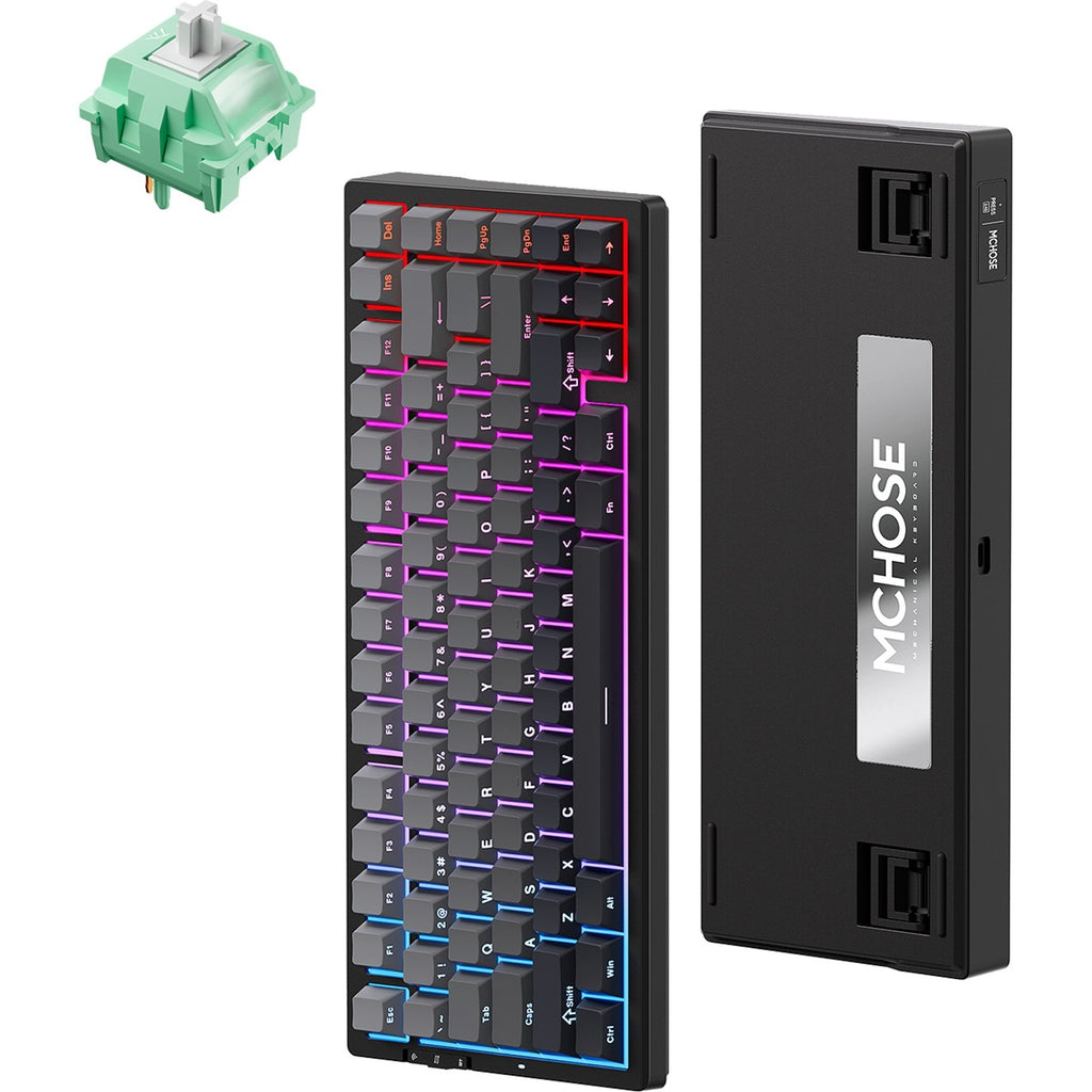 Mchose g75 pro tri-mode gasket structuur mechanisch gaming toetsenbord (zwart, us lay-out (qwerty), ktt cabbage tofu v2, 75%, rgb, hot swap, pbt double-shot, 2.4 ghz | usb-c | bluetooth)
