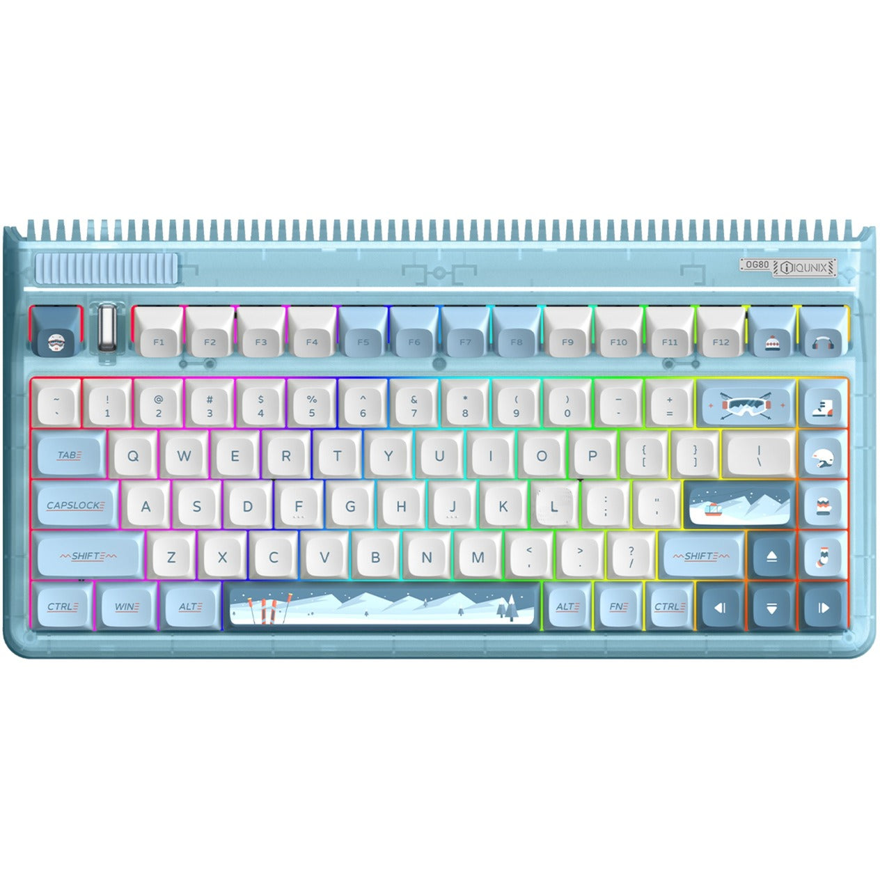 Iqunix og80 wintertide wireless mechanical keyboard (lichtblauw, us lay-out (qwerty), iqunix moonstone, 80% (tkl), rgb leds, hot-swappable, pbt, 2.4ghz | bluetooth 5.1 | usb-c)