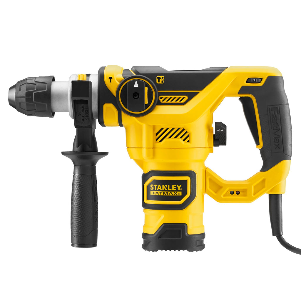 Stanley fatmax 1250w pneumatische boorhamer met 3-delige beitelset (geel zwart, sds+, met koffer)
