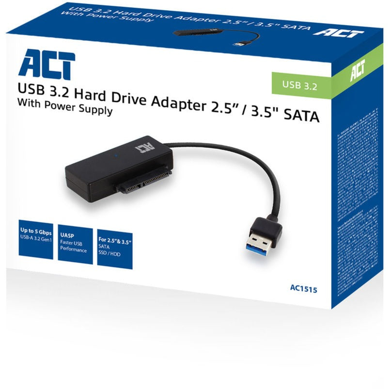 Act connectivity usb 3.2 gen1 naar 2,5 3,5 inch sata adapterkabel voor ssd hdd (zwart, usb 3.2 (5 gbit s))