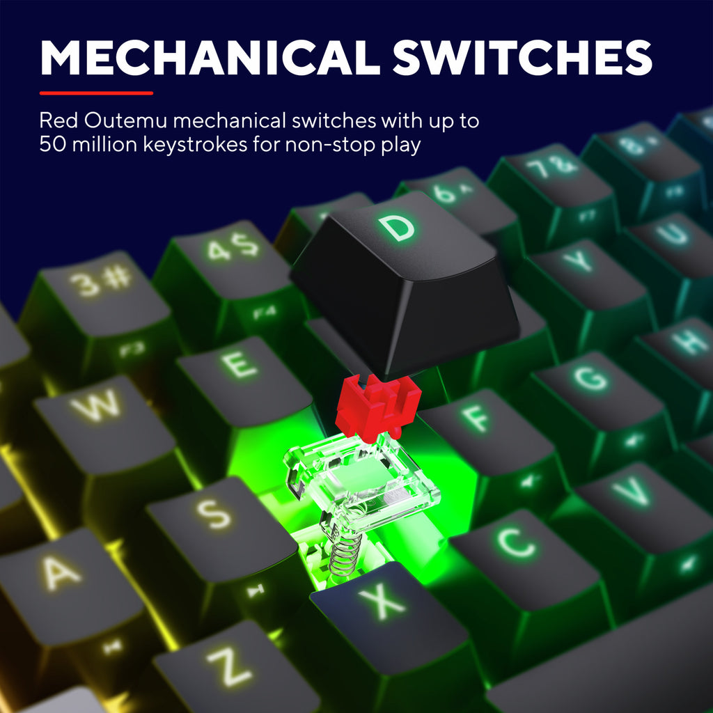 Trust gxt 867 acira 60% mini mechanisch gaming-toetsenbord, gaming toetsenbord (zwart, us lay-out, outemu red, 60%, rgb)