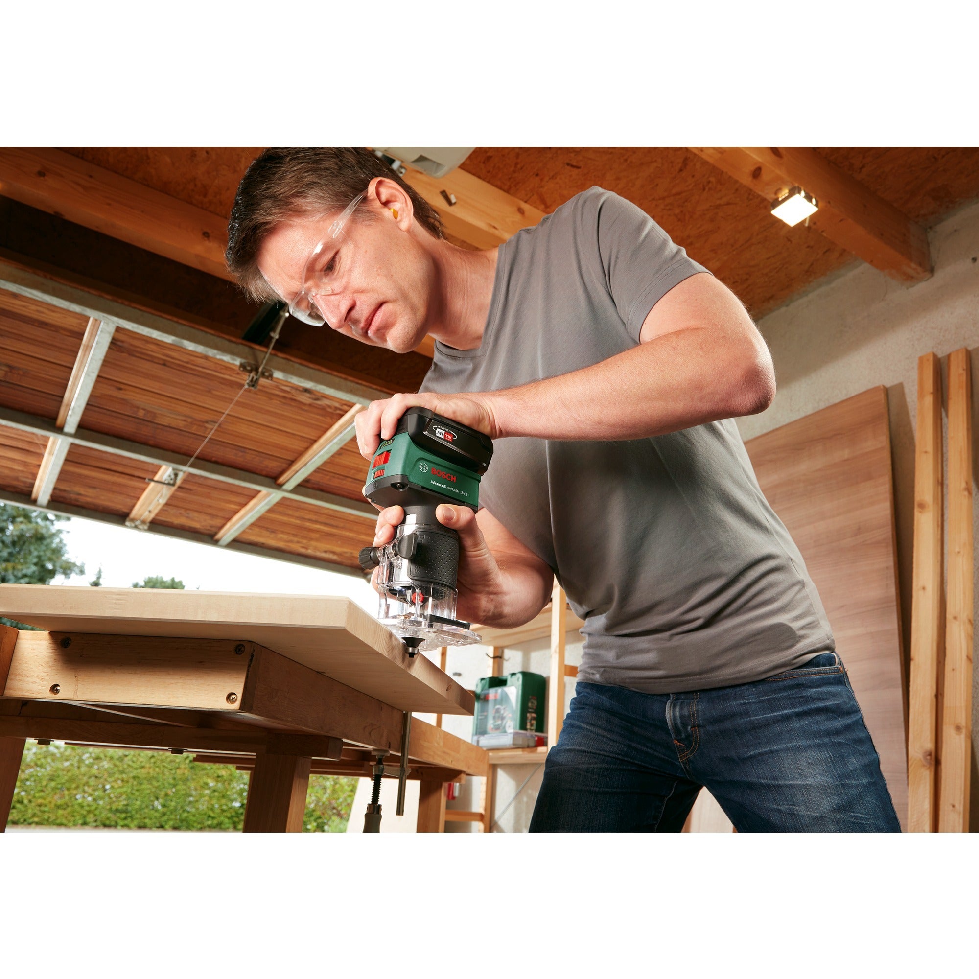 Bosch accufreesmachine advancedtrimrouter 18v-8 bovenfrees (groen zwart, power for all alliance, accu en oplader niet inbegrepen)
