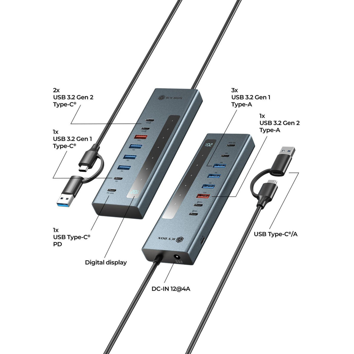Icy box ib-hub1743-cpd 9-in-1 hub dockingstation (blauw)