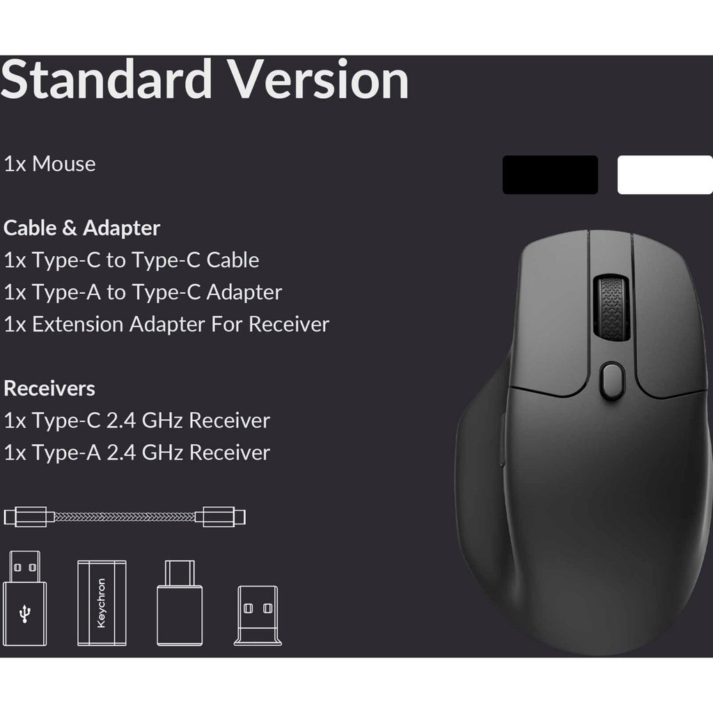 Keychron m6-a1 wireless mouse (zwart, 100 - 26000 dpi, usb-c bluetooth 5.1 2.4 ghz)