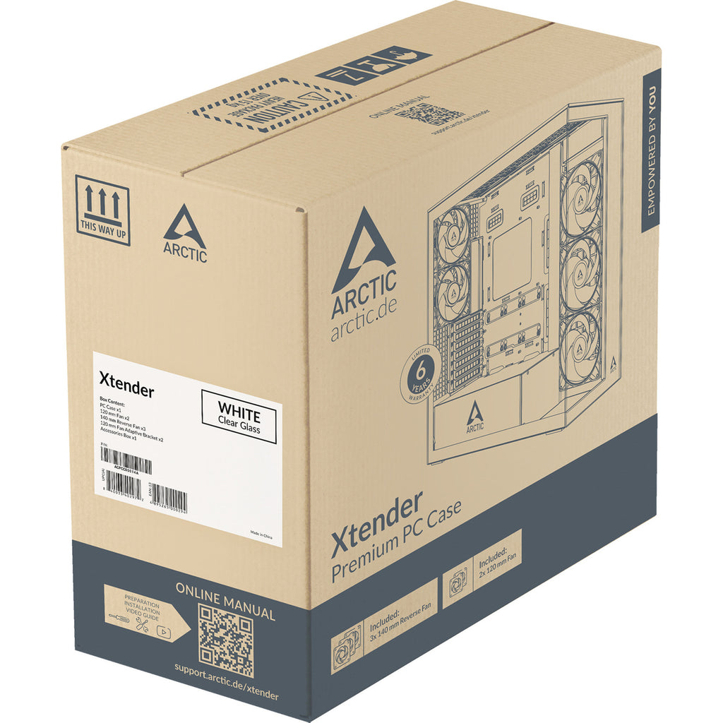 Arctic xtender vg midi tower behuizing (wit | 2x usb-a | 1x usb-c | rgb | tempered glass)