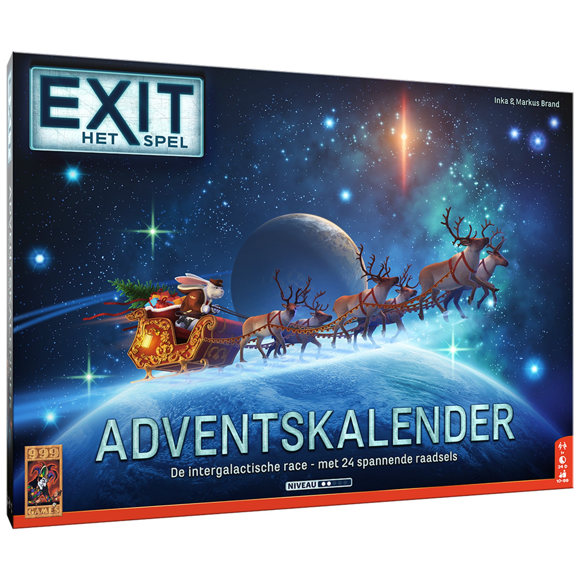 999Games 999 Games Exit Adventskalender: Das intergalaktische Rennen Brettspiel (Niederländisch, 1 Spieler, 24 Tage, ab 10 Jahren)