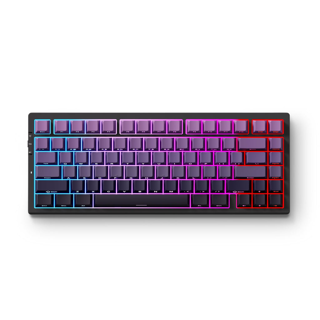 Mchose g75 pro tri-mode black purple gradient matcha latte v2 gasket structure mechanical, gaming toetsenbord (zwart paars, us lay-out, huano matcha latte v2, 75%, rgb, hot swap, side engraved pbt, draadloos bluetooth usb-c)