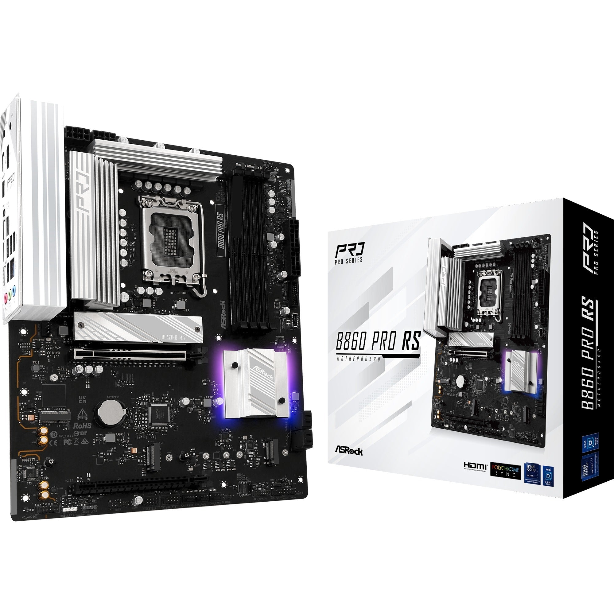 Asrock b860 pro rs socket 1851 moederbord (raid, 2.5 gb-lan, sound, atx)