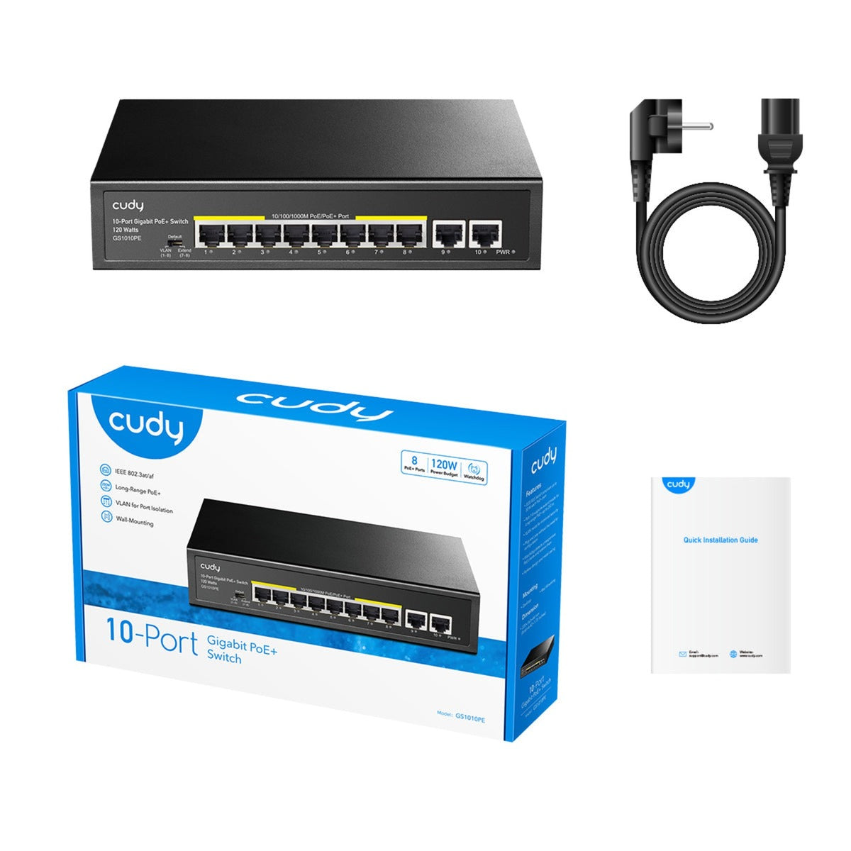 Cudy 8-gbe poe+ switch with 2 uplink gbe (zwart)