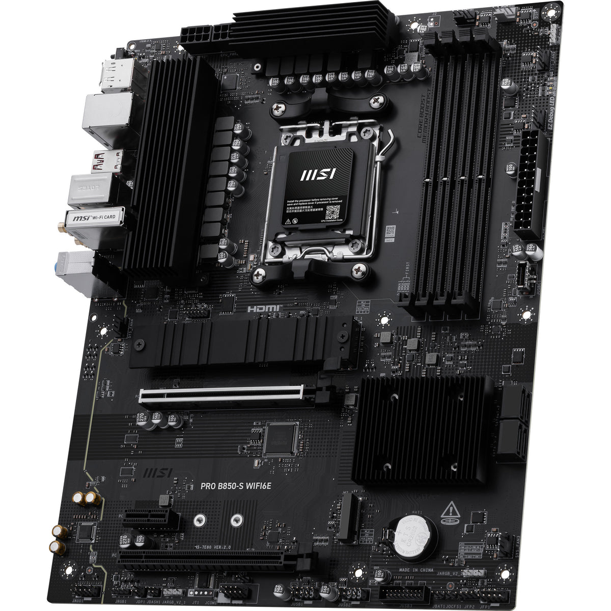 Msi pro b850-s wifi6e socket am5 moederbord (zwart zilver, raid, 2.5gb-lan, wi-fi 6e, bt 5.3, sound, atx)