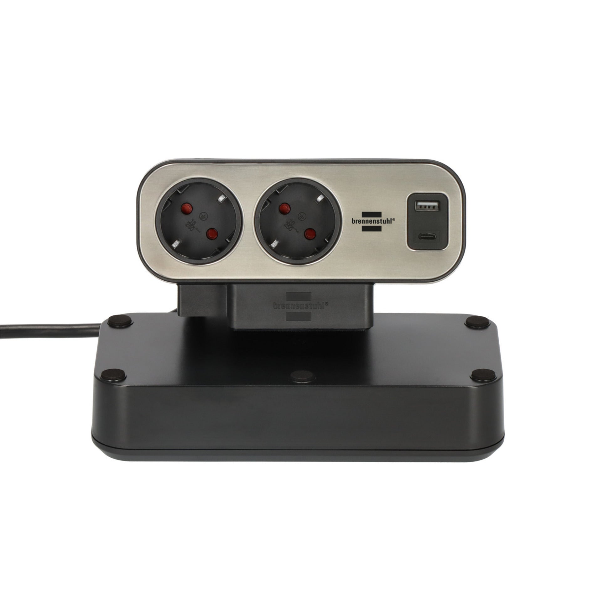 Brennenstuhl estilo duplex stekkerdoos met schakelaar stekkerdoos (zwart zilver, 1x usb c, 1x usb a)