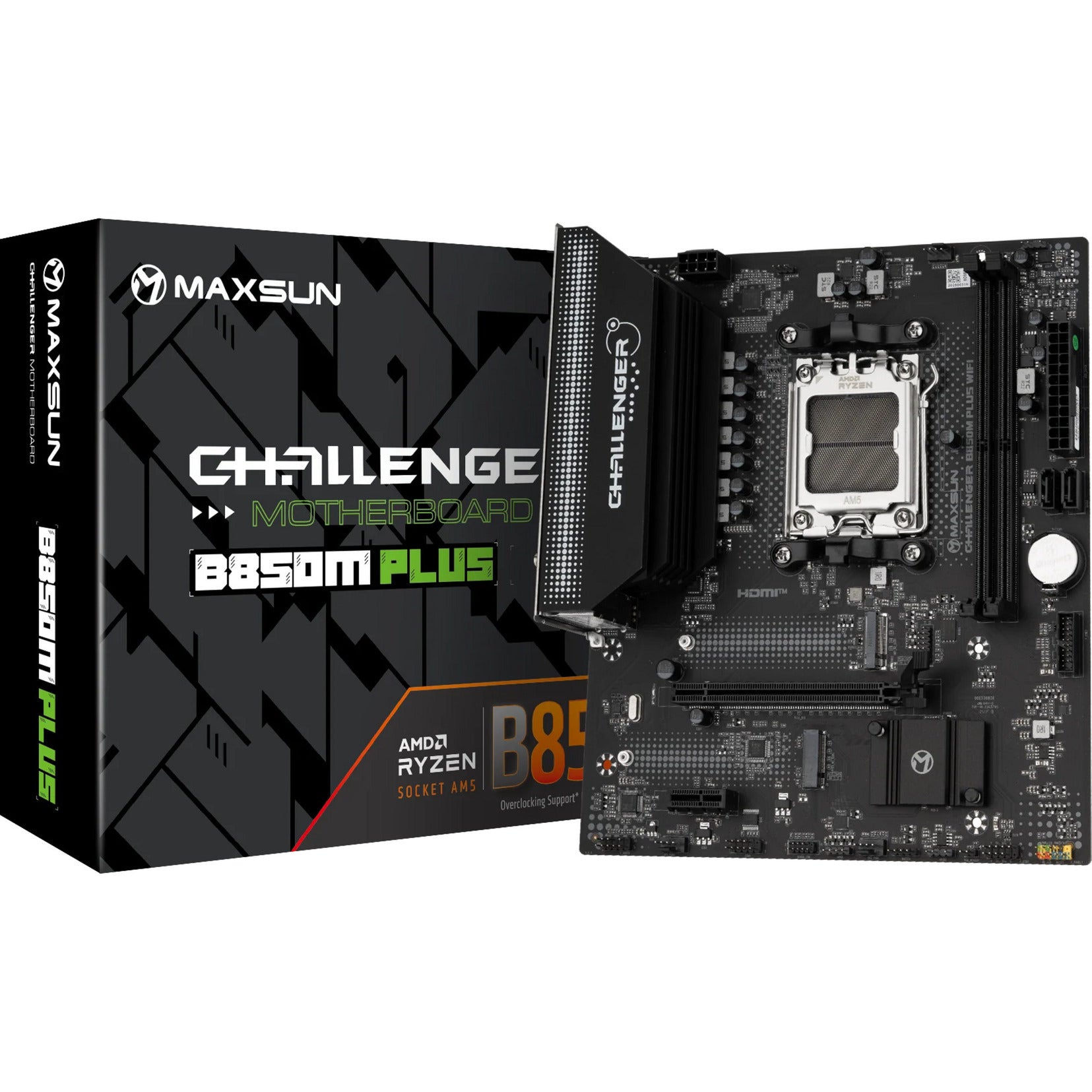 Maxsun ms-challenger b850m plus wifi socket am5 moederbord (zwart, raid, gb-lan, wlan, bt, sound, µatx)