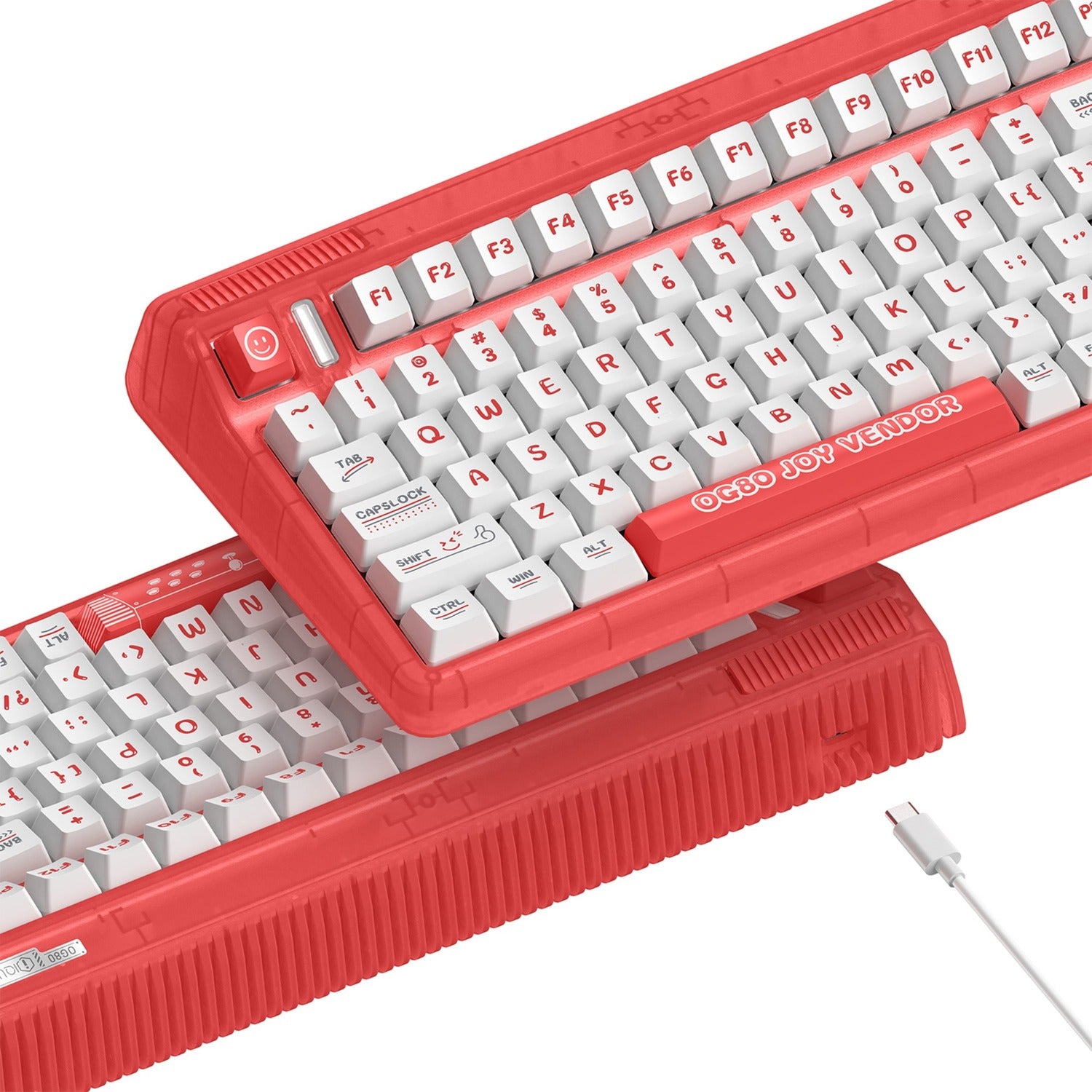 Iqunix og80 joy vendor wireless mechanical keyboard (rood, us lay-out (qwerty), cherry mx silent red, 80% (tkl), rgb leds, hot-swappable, pbt, 2.4ghz | bluetooth 5.1 | usb-c)